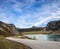 A road with a beautiful view near Lake Enol at sunny day , Picos de Europa Western Massif, Cantabrian Mountains, Asturias, Spain