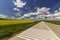 Road with a beautiful view of rapeseed