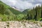 Road on Big Almaty Lake, nature mountains and blue sky in Almaty, Kazakhstan,Asia at summer