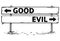 Road Block Arrow Sign Drawing of Good or Evil Decision