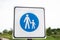 Road blue sign adults and children. Safety and caution concept. Safety regulations