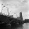 A road bridge on the Singapore river in black and white analogue film photography