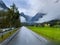 Road in Briksdal glacier valley in south Norway. Europe