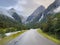 Road in Briksdal glacier valley in south Norway. Europe