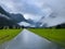 Road in Briksdal glacier valley in south Norway. Europe