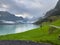 Road in Briksdal glacier valley in south Norway. Europe