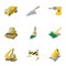 Road building tools icons set, cartoon style