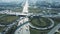 Road with cars, roundabout aerial view.