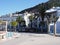 Road in central city square in Chefchaouen in Morocco with clear blue sky in warm sunny summer day