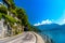 Road with cliffs, Lake Thun, Thunersee, Bern, Switzerland