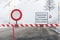 Road closed signpost avalanche danger sign mountain snow