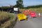 Road closed signs, and delivering truck