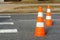 Road cones on the road markings