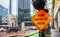 Road construction ahead, road warning sign in Chicago, Illinois