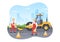 Road Construction and Highway Maintenance Workers Working on Asphalt Roads with Drilling Machine on Flat Cartoon Illustration