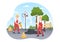 Road Construction and Highway Maintenance Workers Working on Asphalt Roads with Drilling Machine on Flat Cartoon Illustration