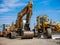 Road construction machineries on local industrial park