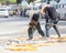 Road Construction With Pneumatic Drill.