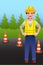 Road construction worker women with hands on hips