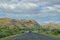 On the road countryside scenery in North of Fijian island of Viti Levu, Fiji