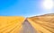 A road crossing an arid dune terrain