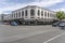 Road crossing with decorated picturesque 30`s Deco building on edge, Napier, New Zealand