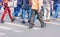 Road crossing with women, pedestrian feet