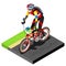 Road Cycling Cyclist Working Out.3D Flat Isometric Cyclist on Bicycle. Outdoor Working Out Road Cycling Exercises. Cycling Bike