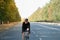 Road cyclist exercising on a gravel bike.