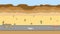 Road in the desert. Flat cartoon panoramic loop animation background 4K