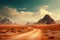 Road in the desert with mountains and blue sky. 3d rendering, Adventure desert road explore vibe, AI Generated