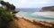 The road down the mountain to the side of a cruise ship on the Bay of Balos