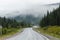 Road fog mountains landscape, Ergaki