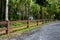 Road and forest brown fence.