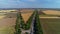 Road fork in the fields, view from the air. Top view