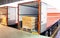 Road freight industry logistics and transportation. Warehouse dock cargo shipment load into truck