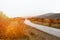 The road goes into the distance. Autumn road through vineyards and villages. Koktebel. Crimea.