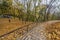 Road with handrails in an autumn park