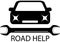 Road help sign with black car and tools for repair