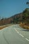 Road through hilly landscape with dry bushes and trees