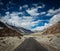 Road in Himalayan landscape in Nubra valley in Himalayas