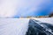 The road on the ice of Lake Baikal, to the Cape Shamanka, on the island of Olkhon