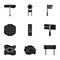 Road junctions and signs and other web icon in black style.Guides and signs of traffic icons in set collection.