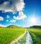 Road lane and deep blue sky