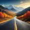 road leading to autumn mountain fictional landscape