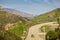 Road leading to Pyramid Lake as seen from Vista del Lago rest area on I5, Los Angeles County, California