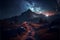 The road leading to the top of the mountain under the starry sky. Generative AI