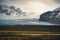 Road leading towards huge glacier and mountains in Iceland Vatnajokull glacier aerial drone image with street highway