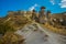 The road leads to the fabulous mushroom rocks. Beautiful landscape with unusual mountains. Fairy Chimneys, Pasabag, Monks Valley,