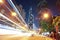 Road light trails on streetscape buildings in HongKong